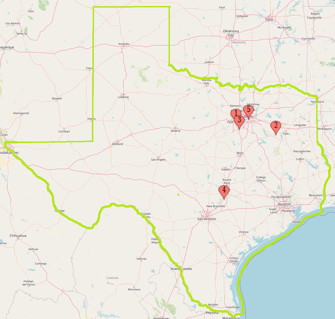 outline of Texas helping you find bungee fitness workouts near me in Texas!